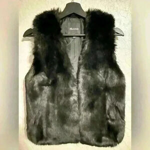 New Madewell Black Fur Vest in XXS